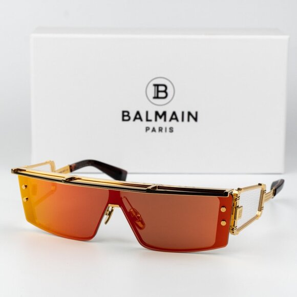 Balmain Men Sunglasses Gold Red Mirror Shield WONDER BOY - III BPS-127C-145 - Picture 2 of 11